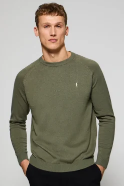 Jersey verde claro de lino y algodón con cuello redondo y bordado Rigby Go