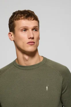 Jersey verde claro de lino y algodón con cuello redondo y bordado Rigby Go
