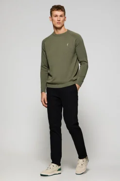 Jersey verde claro de lino y algodón con cuello redondo y bordado Rigby Go