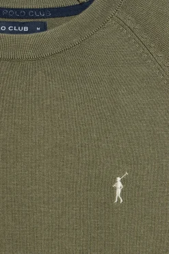 Jersey verde claro de lino y algodón con cuello redondo y bordado Rigby Go
