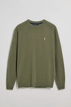 Jersey verde claro de lino y algodón con cuello redondo y bordado Rigby Go