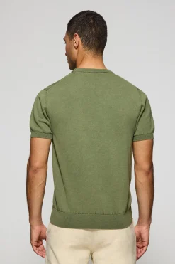 Jersey verde claro de manga corta garment dye con logo bordado