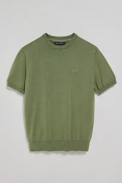 Jersey verde claro de manga corta garment dye con logo bordado