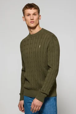 Jersey verde claro de punto trenzado de cuello redondo y bordado Rigby Go