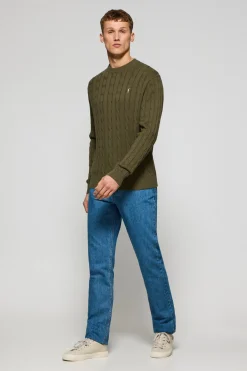 Jersey verde claro de punto trenzado de cuello redondo y bordado Rigby Go