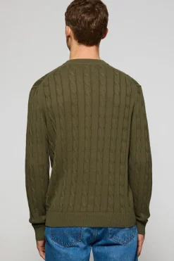 Jersey verde claro de punto trenzado de cuello redondo y bordado Rigby Go