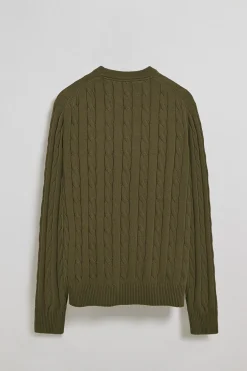 Jersey verde claro de punto trenzado de cuello redondo y bordado Rigby Go