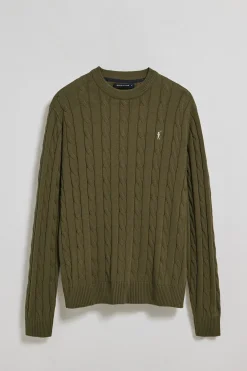 Jersey verde claro de punto trenzado de cuello redondo y bordado Rigby Go
