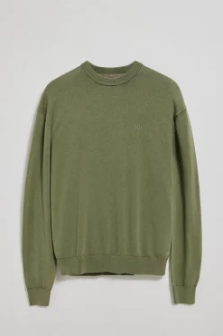 Jersey verde claro garment dye de cuello redondo y logo bordado