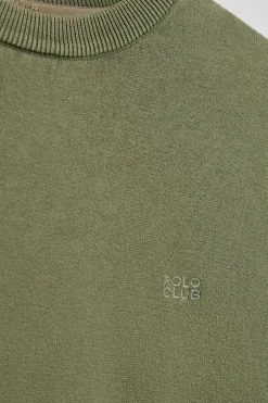 Jersey verde claro garment dye de cuello redondo y logo bordado