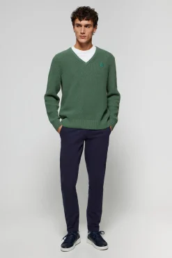 Jersey verde de punto en galga 9 con detalle Polo Club