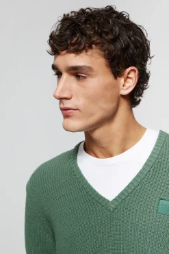 Jersey verde de punto en galga 9 con detalle Polo Club