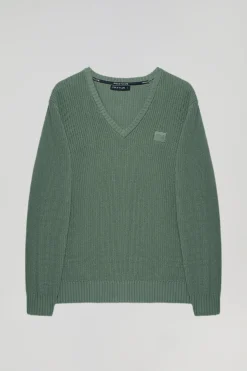 Jersey verde de punto en galga 9 con detalle Polo Club
