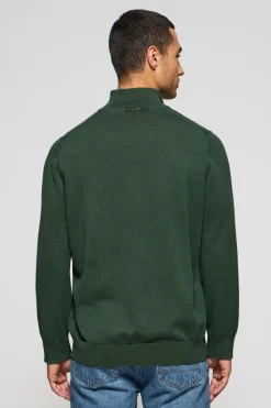 Jersey verde esmeralda de media cremallera garment dye con logo bordado
