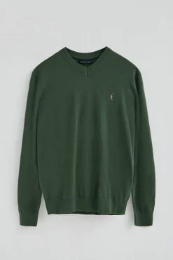 Jersey verde lodo de cuello pico y mezcla lana con bordado Rigby Go