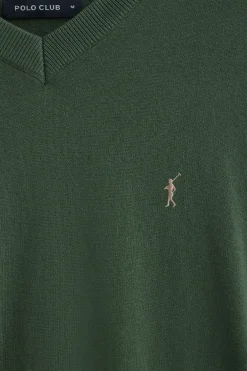 Jersey verde lodo de cuello pico y mezcla lana con bordado Rigby Go