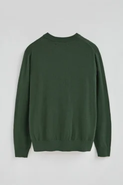 Jersey verde lodo de cuello pico y mezcla lana con bordado Rigby Go