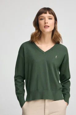 Jersey verde lodo de cuello pico con mezcla de lana y bordado Rigby Go