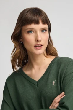 Jersey verde lodo de cuello pico con mezcla de lana y bordado Rigby Go