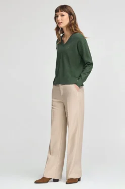 Jersey verde lodo de cuello pico con mezcla de lana y bordado Rigby Go