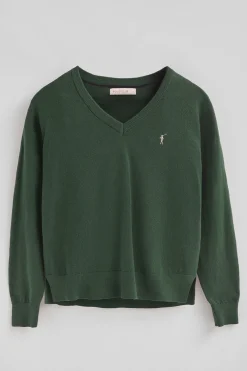 Jersey verde lodo de cuello pico con mezcla de lana y bordado Rigby Go