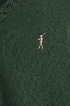 Jersey verde lodo de cuello pico con mezcla de lana y bordado Rigby Go