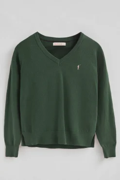 Jersey verde lodo de cuello pico con mezcla de lana y bordado Rigby Go