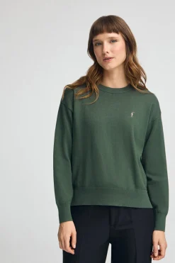 Jersey verde lodo de cuello redondo con mezcla de lana y bordado Rigby Go