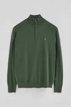 Jersey verde lodo de media cremallera y mezcla de lana con bordado Rigby Go