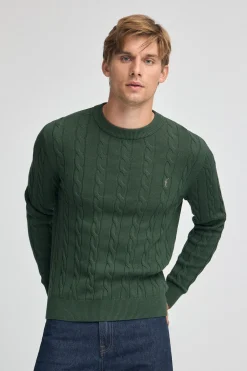 Jersey verde lodo de punto trenzado y mezcla de lana con bordado Rigby Go