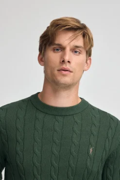 Jersey verde lodo de punto trenzado y mezcla de lana con bordado Rigby Go