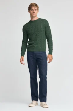 Jersey verde lodo de punto trenzado y mezcla de lana con bordado Rigby Go