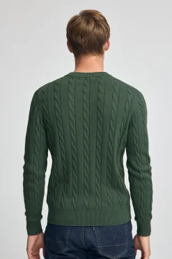 Jersey verde lodo de punto trenzado y mezcla de lana con bordado Rigby Go