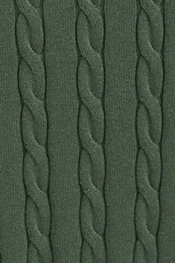 Jersey verde lodo de punto trenzado en mezcla de lana con media cremallera y bordado Rigby Go