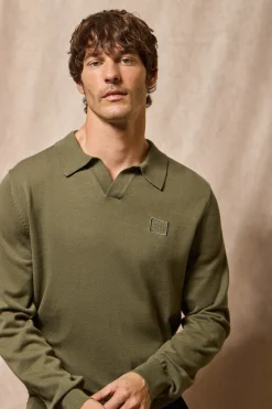 Jersey verde militar Martin de cuello polo y pico con detalle Polo Club
