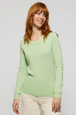 Jersey verde suave de punto básico con cuello redondo y logo Rigby Go