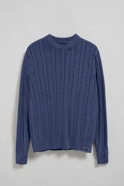 Jersey violeta azulado trenzado garment dye con logo bordado