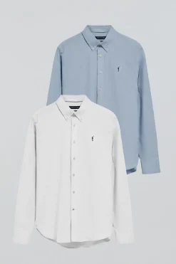 Pack de dos camisas regular azul celeste y blanca con logo Rigby Go
