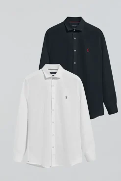 Pack de dos camisas slim en blanco y azul marino con logo Rigby Go