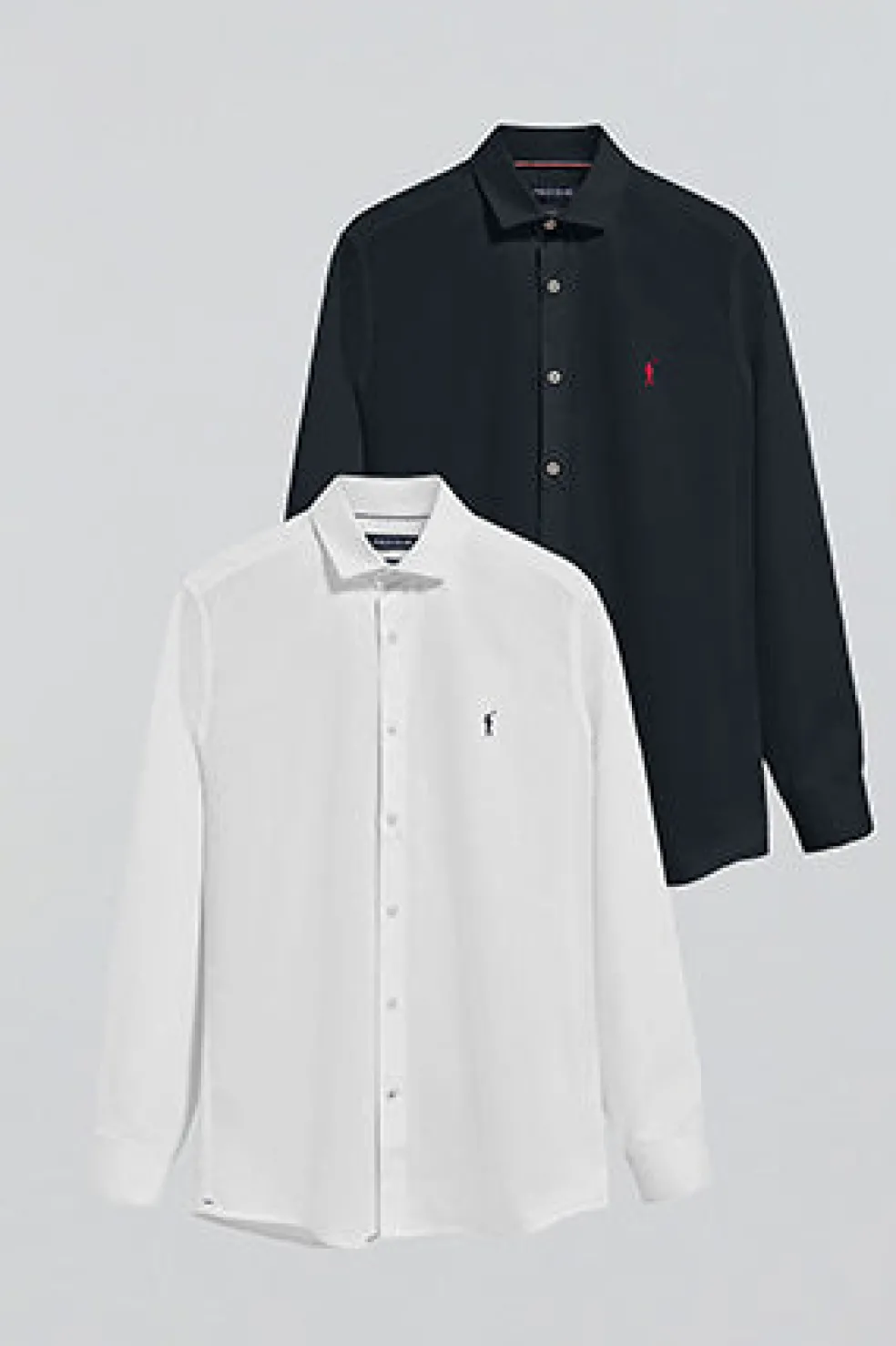 Pack de dos camisas slim en blanco y azul marino con logo Rigby Go