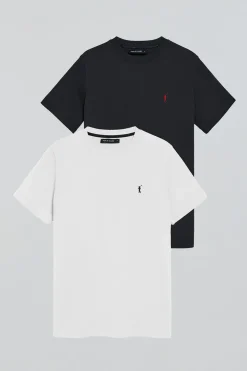 Pack de dos camisetas azul marino y blanca con cuello redondo y logo bordado Rigby Go