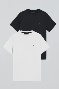Pack de dos camisetas azul marino y blanca con cuello redondo y logo bordado Rigby Go