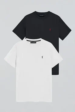 Pack de dos camisetas azul marino y blanca con cuello redondo y logo bordado Rigby Go