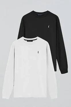 Pack de dos camisetas de manga larga negra y blanca con logo bordado Rigby Go