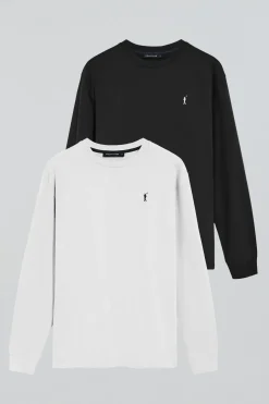 Pack de dos camisetas de manga larga negra y blanca con logo bordado Rigby Go
