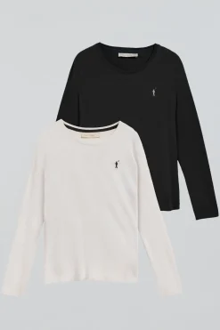 Pack de dos camisetas de manga larga negra y beige con logo Rigby Go