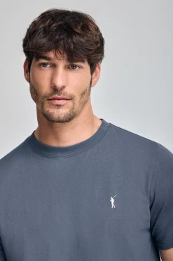 Pack de dos camisetas granate y azul denim con cuello redondo y logo bordado Rigby Go
