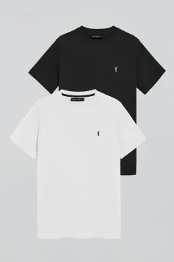Pack de dos camisetas negra y blanca con cuello redondo y logo bordado Rigby Go