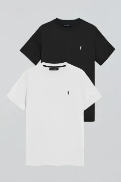 Pack de dos camisetas negra y blanca con cuello redondo y logo bordado Rigby Go