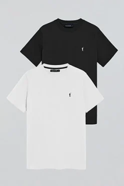 Pack de dos camisetas negra y blanca con cuello redondo y logo bordado Rigby Go